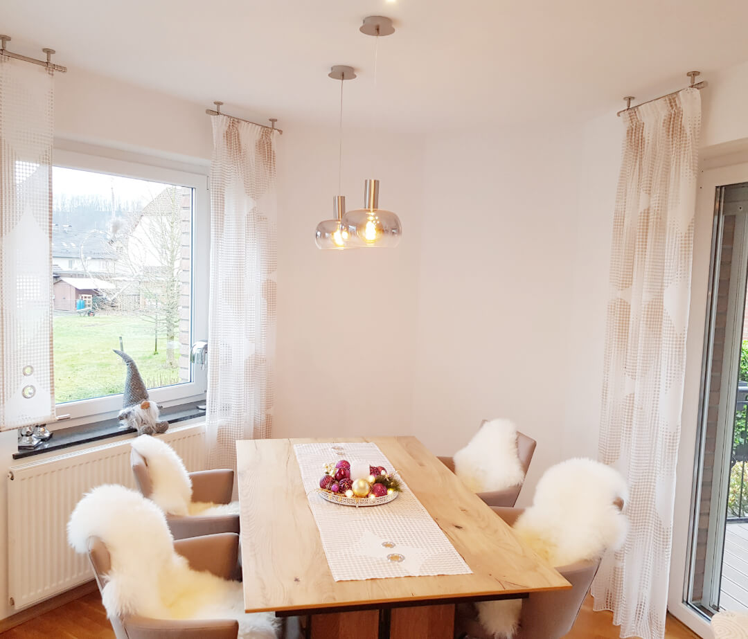 M-Gardinendesign Paderborn, Esszimmer Gardninen und Tischläufer